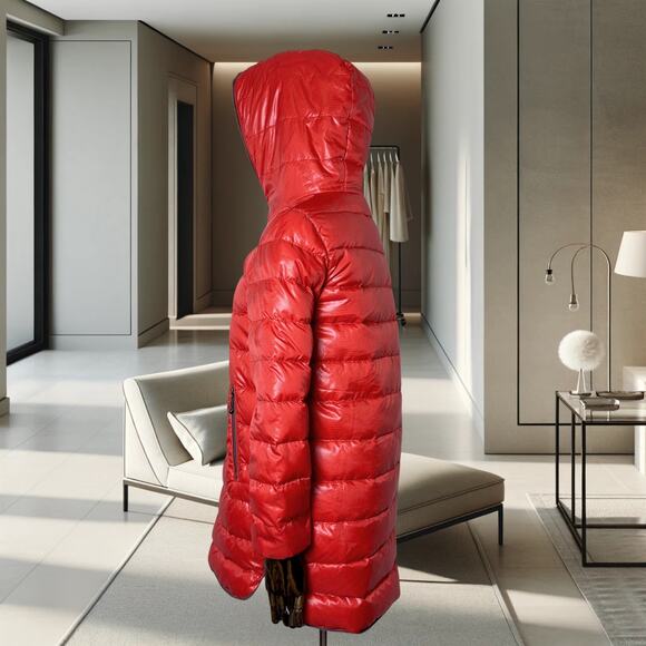 Women's Snowflying Knee-Length Down Jacket (Red) - Picture 2 of 7